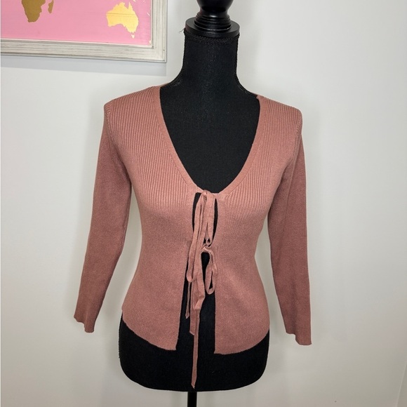 Full Circle Trends Mauve Front Tie Long Sleeve Cardigan (M) - Picture 2 of 7